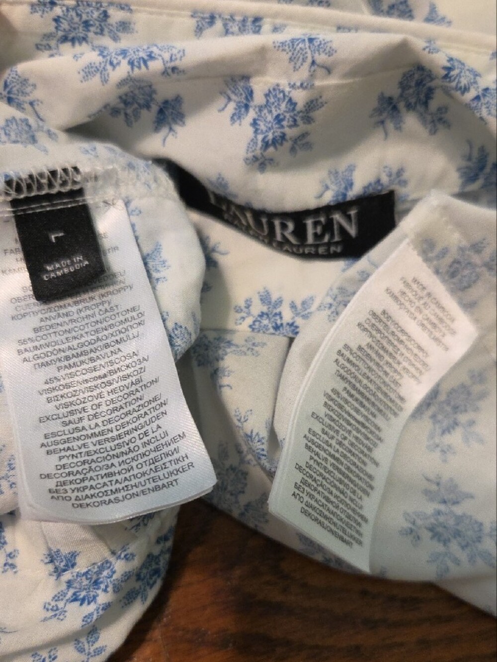 Lauren Ralph Lauren Black Label White And Blue Floral Pajama Set Size Large - Picture 8 of 8
